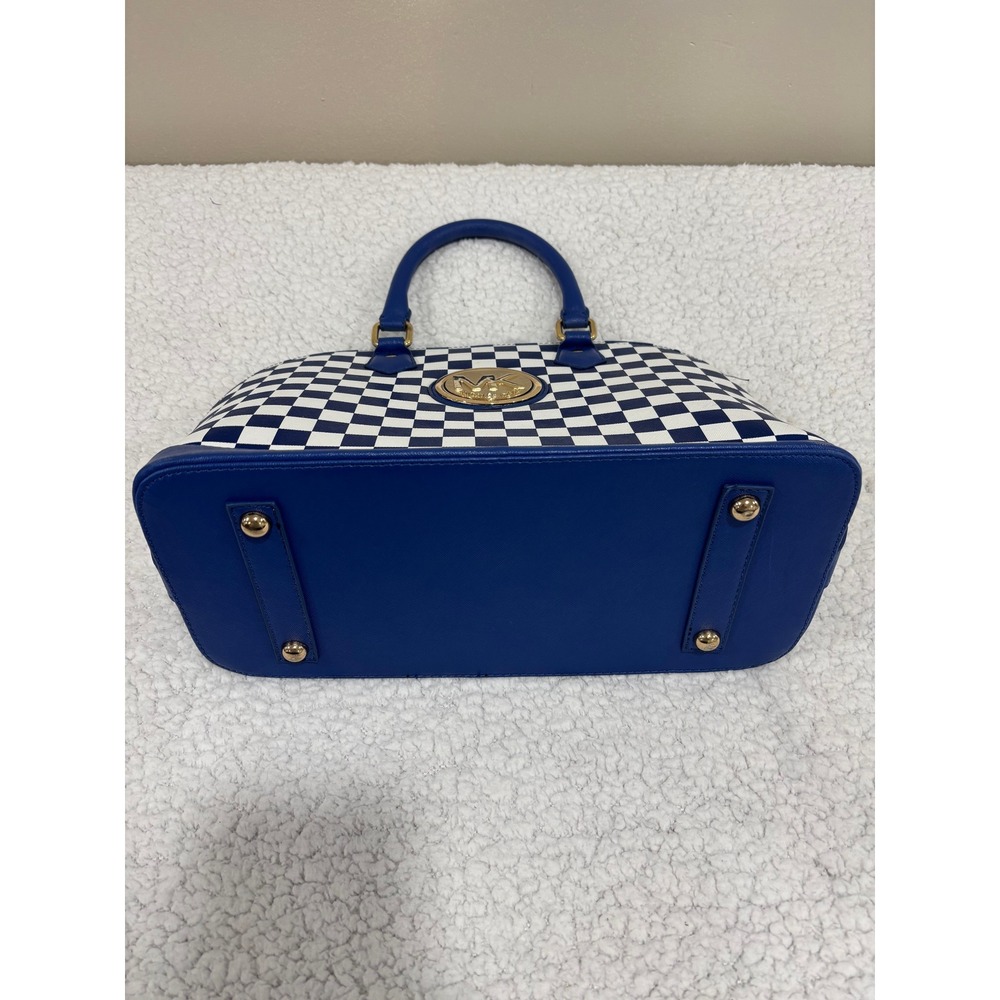 Michael Kors Womens Blue White Checkered Satchel Handbag Purse Vintage Casual - Picture 6 of 8